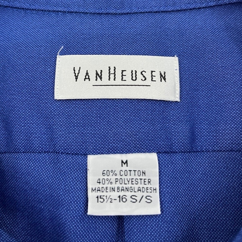 Van Heusen Button Down Shirt Mens M Blue Excellent Short Sleeve Cotton Blend